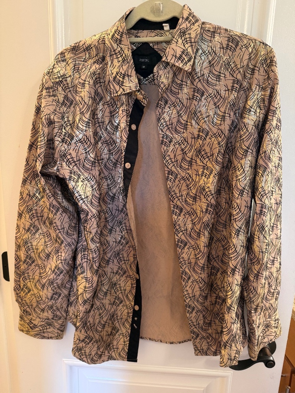 Pavini long sleeve men’s dress shirt in gold and black size M